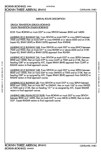 Burke Lakefront Cleveland, OH (KBKL): ROKNN THREE (RNAV) (STAR)