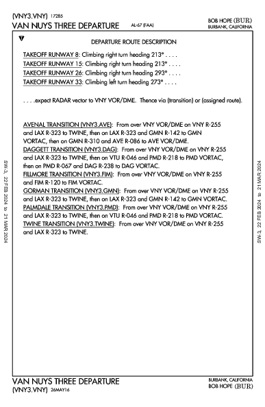卜合機場 Burbank, CA (KBUR): VAN NUYS THREE (DP)