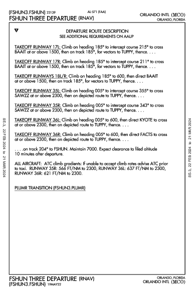 Orlando Intl Orlando, FL (KMCO): FSHUN THREE (RNAV) (DP)